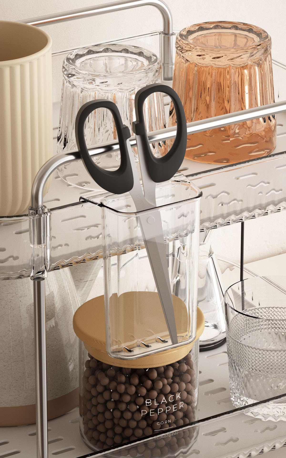 FFK 2 Tier Cup Mug Rack Coffee Bar Drying Holder Stand with Removable Drain Tray Kitchen Countertop Organizer Storage Glass Bottle Drying Holder with Drainage Basket Makeup Skincare Shelf Acrylic