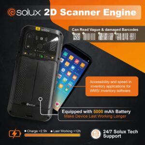 SOLUX PDA Handheld Android Barcode Scanner with Rugged Case and Hand Strap -1D/2D/QR Inventory Scanner - Bluetooth, GPS, GSM, Rugged and Wi-Fi 6 - Enabled Handheld Terminal - 5.5" Full Screen