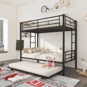 GOWE Twin Over Twin Metal Bunk Bed Frame with Trundle£¨Upgrade Reinforcement Version£©