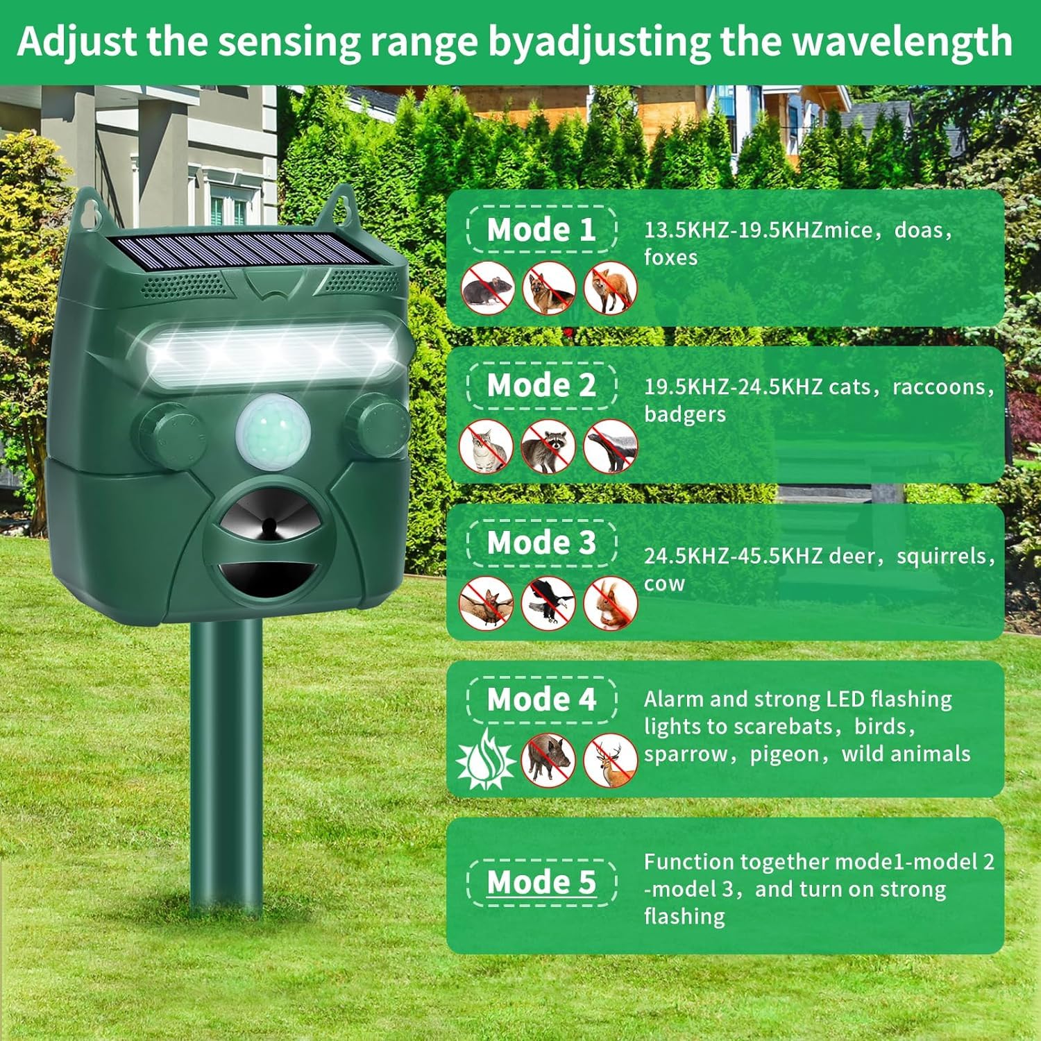 2Pack Ultrasonic Animal Repellent Outdoor Solar Animal Repeller with Motion Sensor&LED Strobe Light Cat Repellent Outdoor Deer Repellent Devices Waterproof Skunk Repellent for Yard Garden (2), GREEN