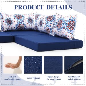 SiliFine 14 Pcs Outdoor Furniture Replacement Cushions, Fits 6 Seat Patio Sectional Conversation Set, Water Resistant Replacement Sofa Cushions for Outdoor Furniture, Including Storage Bag, Navy Blue