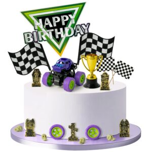 haooryx green and purple monster truck cake toppers 40pcs monster truck racing car cake decoration birthday dessert cupcake cake topper decor for kids theme birthday party baby shower decor supplies