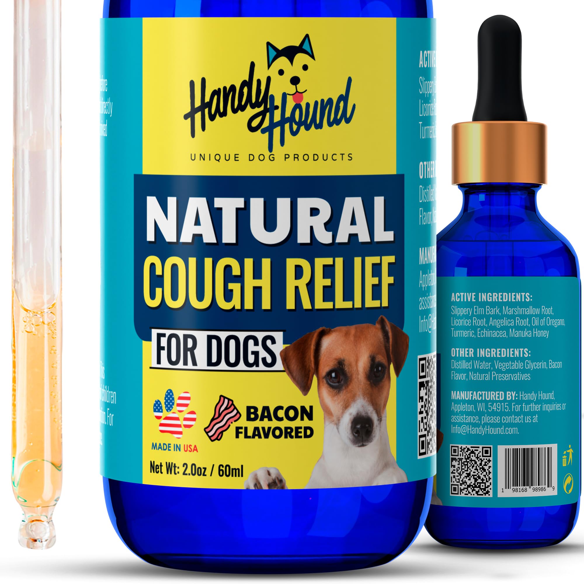 Handy Hound Natural Kennel Cough Relief for Dogs | Dog Cough Support with Dog Allergy Relief | Dog Cough Suppressant | Vet-Formulated | Natural Herbal Supplement 2 oz (60 ml)