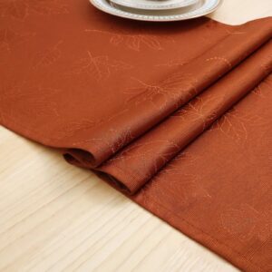 Smiry Thanksgiving Table Runner, 13x72 Inch Waterproof Fabric Fall Table Runner, Autumn Leaves Damask Table Runner for Harvest Parties, and Holiday Dinner, Rust