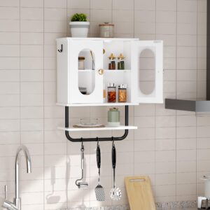 Creso hom Medicine Cabinet, Wood Bathroom Wall Cabinet with Adjustable Shelf and Hooks, Towel Bar, 3 Tier Bathroom Cabinet Wall Mount Storage Cabinets for Living Room, Bedroom, Kitchen, White