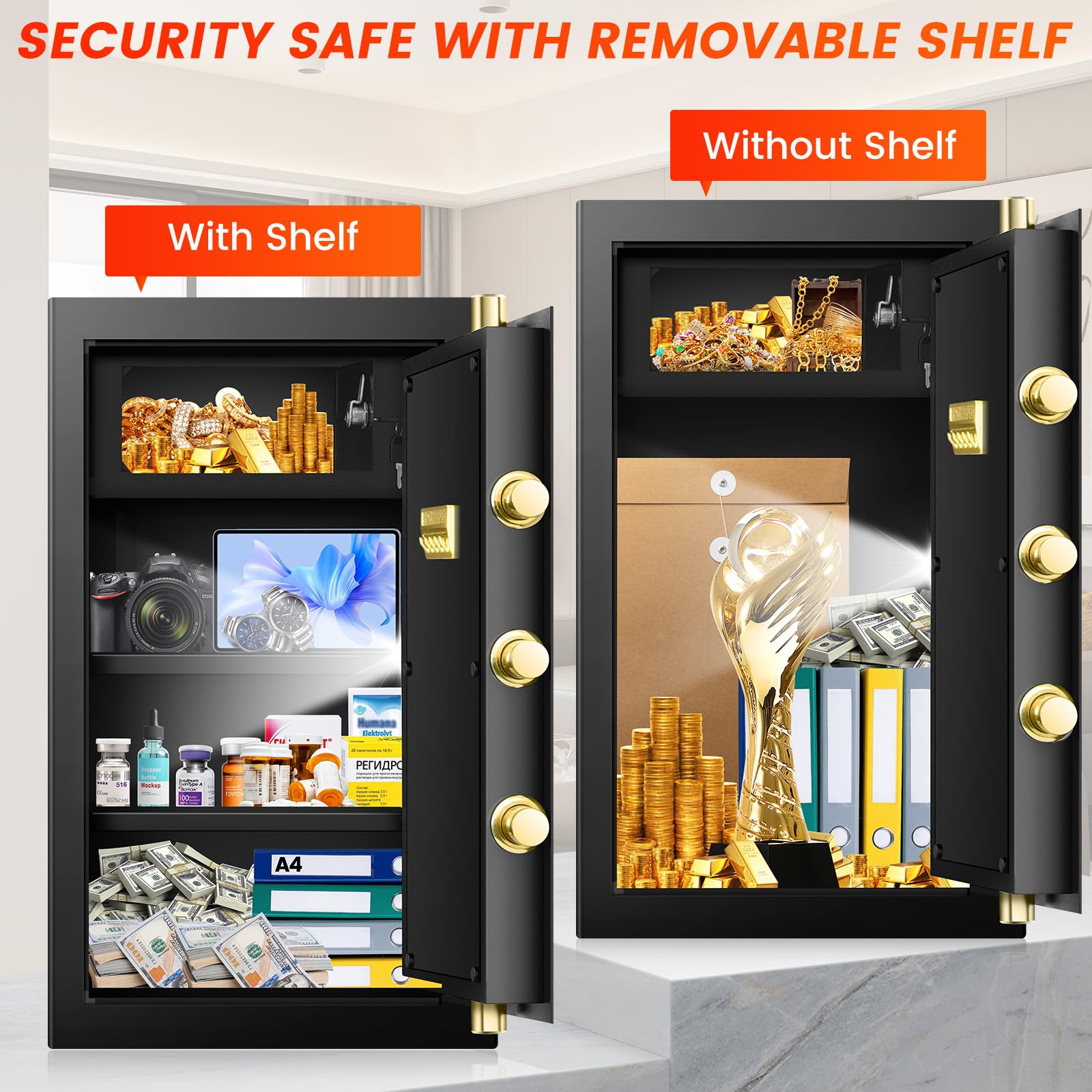 4.0 Cub Large Fireproof Safe for Home Use, Heavy Duty Home Safes Water and Fireproof with Fireproof Bag, Electronic Keypad Keys and Inner Cabinet, Anti-Theft Fire Proof Safe Box for Home Office