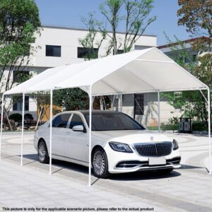 HFYZZ 10 x 20 Ft Heavy Duty Carport Replacement Canopy Cover Waterproof & UV Protected Garage Top Shelter Tarp Tent Cover with 44 Ball Bungees Cords, Only Top Cover, White