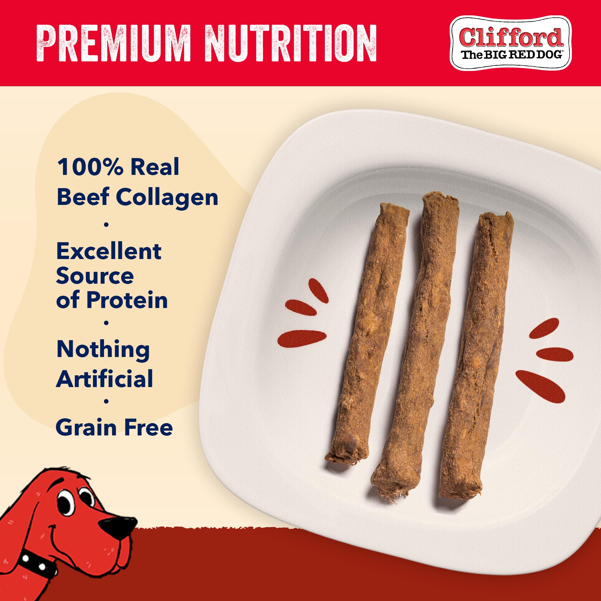 Clifford® Crunchy Beef Sticks for Dogs | Healthy Dog Treats Small Dogs, All Breed Sizes | Real Collagen Beef Dog Treats, Grain and Rawhide Free, Natural Dog Treats - Limited Ingredients (24 Count)