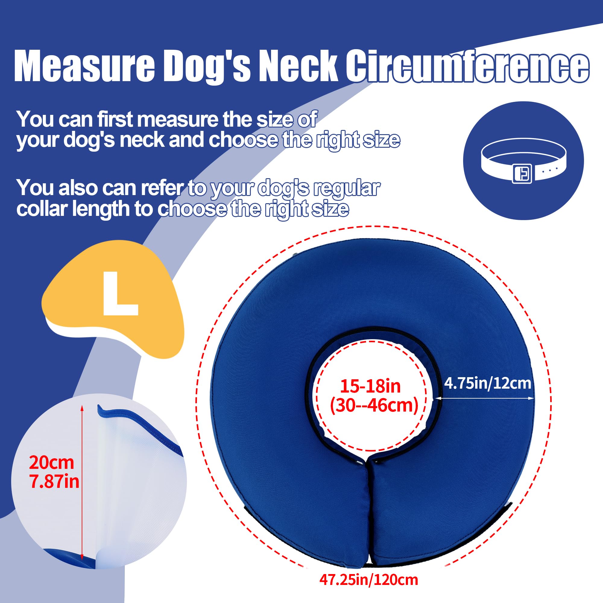 BALAPET Inflatable Dog Cone Collar,Dog Cone Collar for Large Medium Small Dogs Adjustable Recovery Cone for Pets After Surgery Soft Dog Cone with Enhanced Anti-Licking Guard Shield for Pets(L)