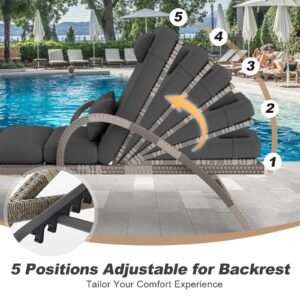 MEISSALIVVE Outdoor Lounge Chairs Set of 2, Pool Lounge Chairs with Adjustable 5 Position Backrest & Leg Support, PE Rattan Chaise Lounge Patio Chairs for Backyard Porch Deck (Grey)