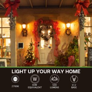 Eastiya Dusk to Dawn Outdoor LED Light Bulb, 5W Equivalent 40W, Candelabra B11 Light Bulb, 2700K Soft White, Edison LED Bulbs E12 Base, Lighting Sensor, Auto On/Off for Porch Patio Garage, 6 Pack