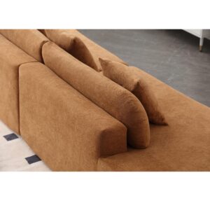 Taiweny 130.5” Large Curved Couch, Modern Funky Comfy Cloud Sectional Sofa with 3 Pillows for Living Room Apartment Office, No Assembly Required, Terrycloth Fabric, Brown