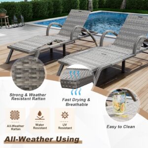 MEISSALIVVE Outdoor Lounge Chairs Set of 2, Pool Lounge Chairs with Adjustable 5 Position Backrest & Leg Support, PE Rattan Chaise Lounge Patio Chairs for Backyard Porch Deck (Grey)