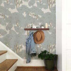 HomKihapai Tree Wallpaper Peel and Stick Wallpaper Forest Wallpaper Jungle Wallpaper Waterproof Wallpaper for Bathroom Mural Wallpaper Stick on Wallpaper (Light, 17.7in x 32.8ft)