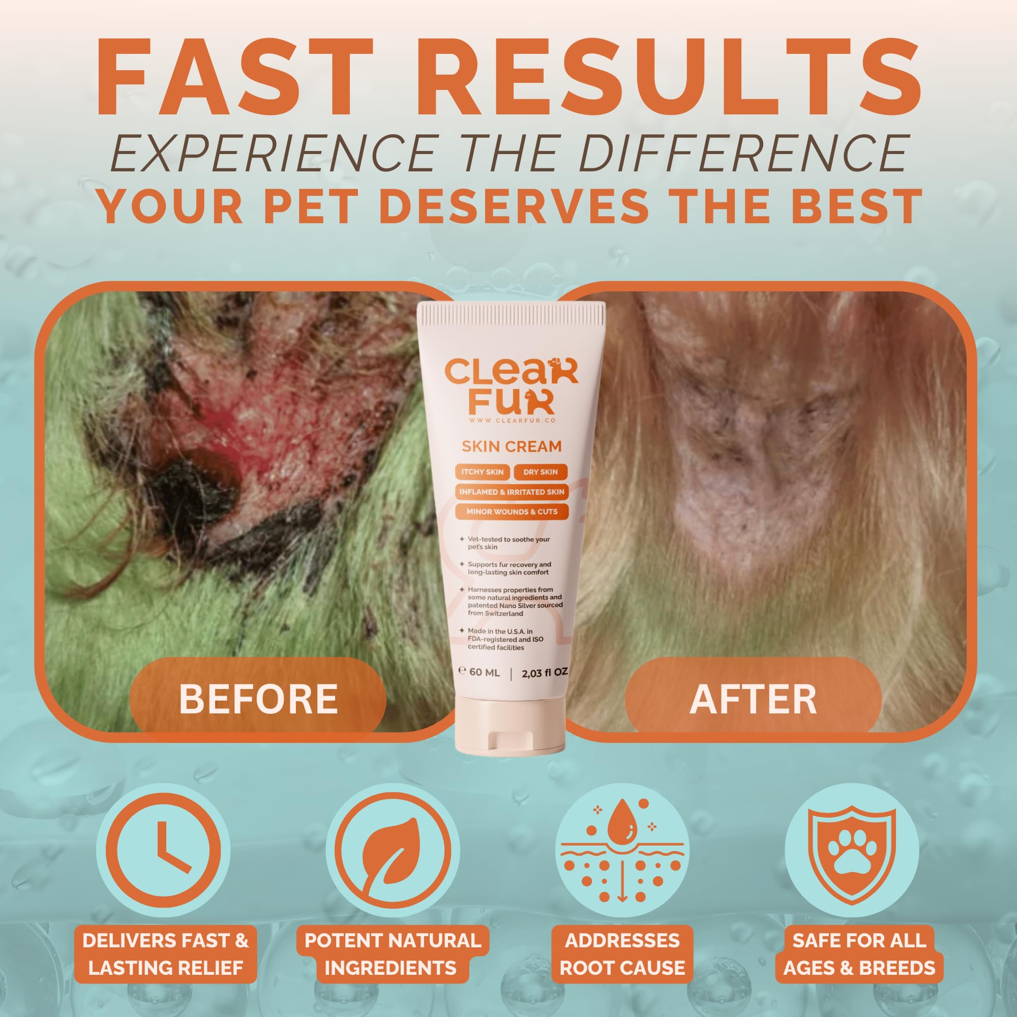 ClearFur Hot Spot Treatment for Dogs & Cats | Dog Itching Skin Relief | Colloidal Silver Cream | Anti Itch for Dogs | Fast Relief | Made in The USA | Vet Recommended | Natural & Non-Toxic | 2 oz