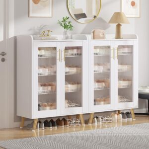 VECELO Shoe Cabinet Storage for Entryway, 4-Tier Free Standing Organizer with Doors and Shelves, Using for Hallway