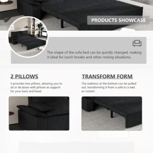 VEPXXP 70.1" Convertible Sleeper Sofa with Pull Out Bed, Futon Sofa Bed Queen Size, Black Loveseat Sofa for Living Room, Small Space Sofa Cama for Apartment