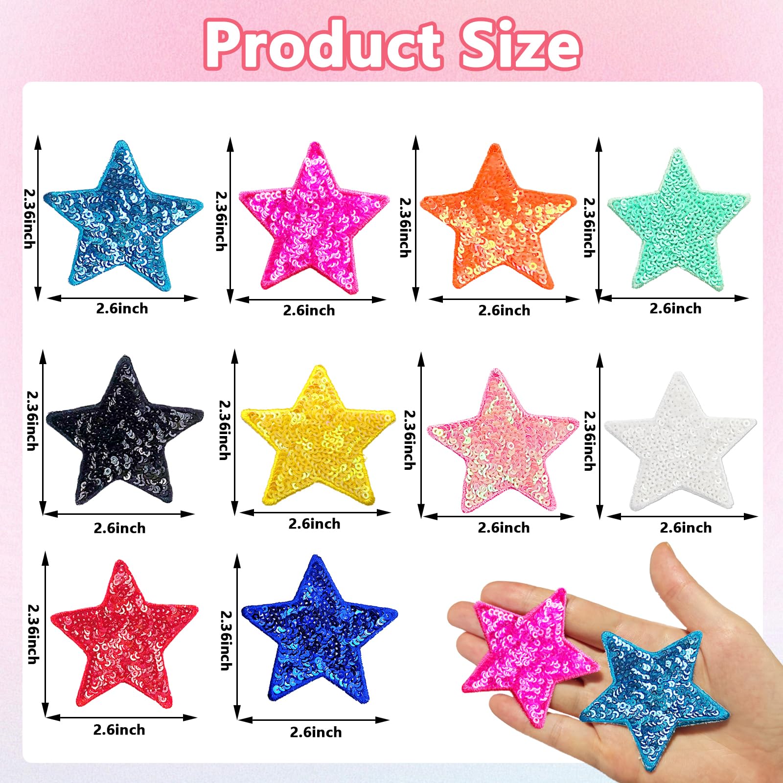 20Pcs Sequin Star Iron on Patches Shiny Stars Patches Embroidery Sequin Patches for Clothes Hats Backpacks Costume