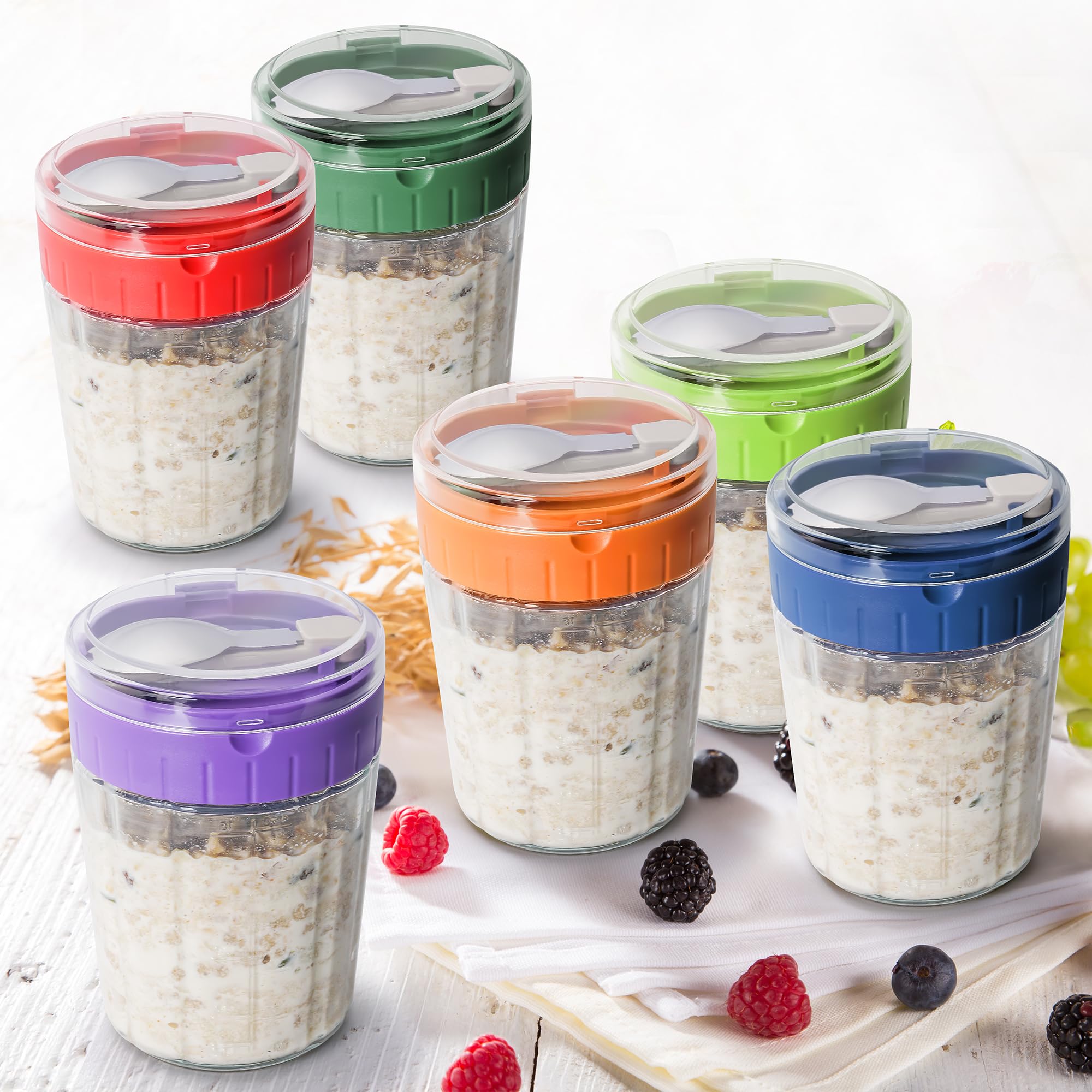 EONJOE Large Overnight Oats Containers to go,4 Pack Glass Meal Prep Jars 2 Cups Wide Mouth Yogurt Pudding Storage Airtight