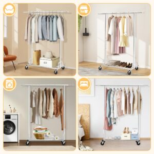 Rengue Clothing Rack Rolling Clothes Racks for Hanging Clothes, Heavy Duty Garment Rack Holds 450LBS, Portable Collapsible Clothes Racks with Wheels for Closet Bedroom Laundry Room