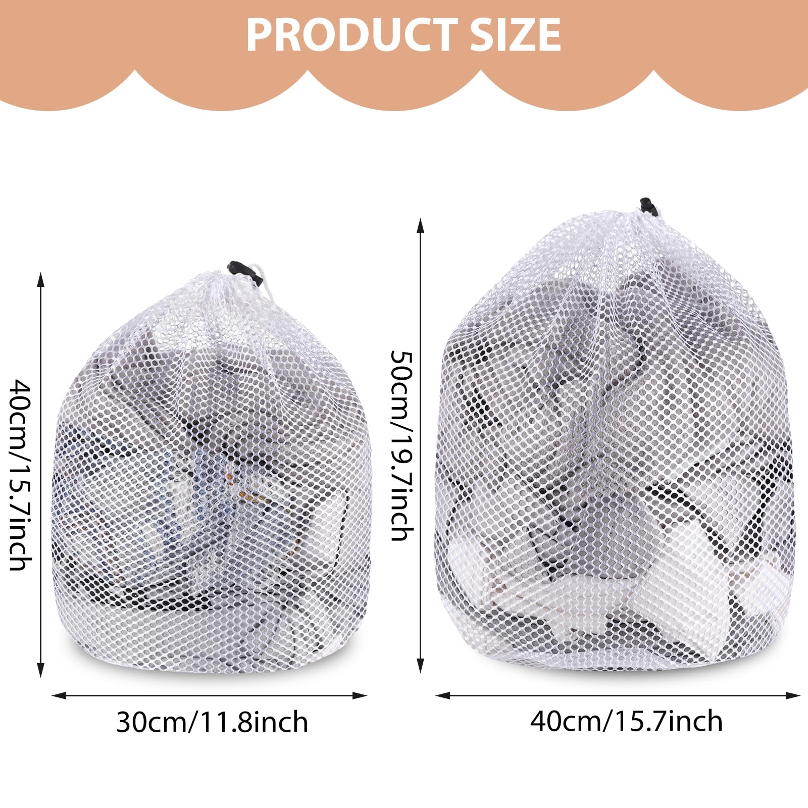 Abeillo 2 Pcs Mesh Sock Bag for Washing Machine, Washable Drawstring Design Travel Laundry Bags, Garment Washing Bags for Laundry Storage for Home Dorm Hotel Travel（11.8×15.7inch,15.7×19.7inch）