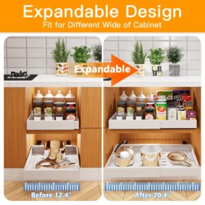 2 Packs Pull Out Cabinet Organizer, Expandable(12.4"-20.4") Drawer Organizer, Pull out Drawers Fixed with Adhesive Nano Film, Slide out Cabinet Organizer Drawer Storage for Kitchen, Pantry, Bathroom