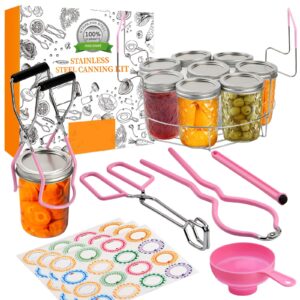 canning supplies starter kit with stainless steel canning rack and accessories tools, includes canning jar lifter tongs, funnels,lid lifter for canning pot, water bath& pressure canner