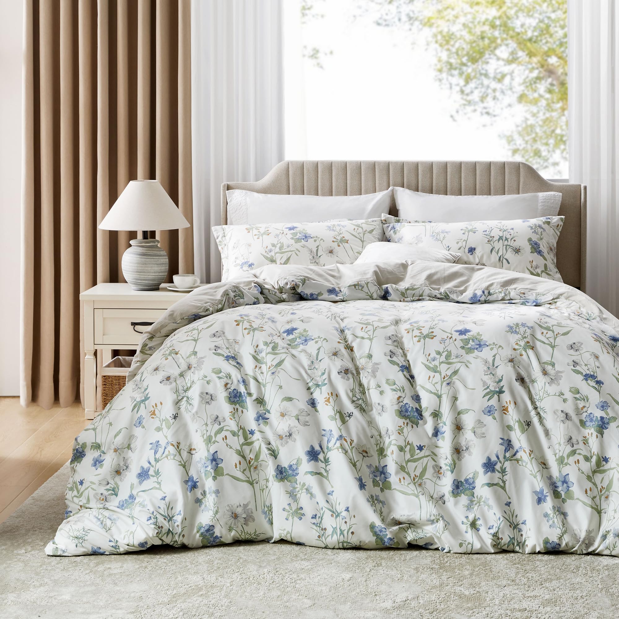 TINA'S HOME Duvet Cover Queen Size - Reversible Floral Duvet Cover Set with Zipper Closure - 3 Pieces Bedding Set, 1 Duvet Cover 90"x90" & 2 Pillow Shams 20"x26"