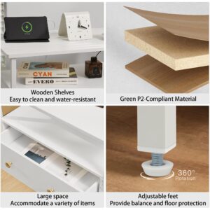 Edbuosy 2 Sets 27 inch Nightstand Side Table with 1 Layer of Wooden Drawers，Nightstand with Charging Station,End Table Bedside Table with USB Ports and Outlets