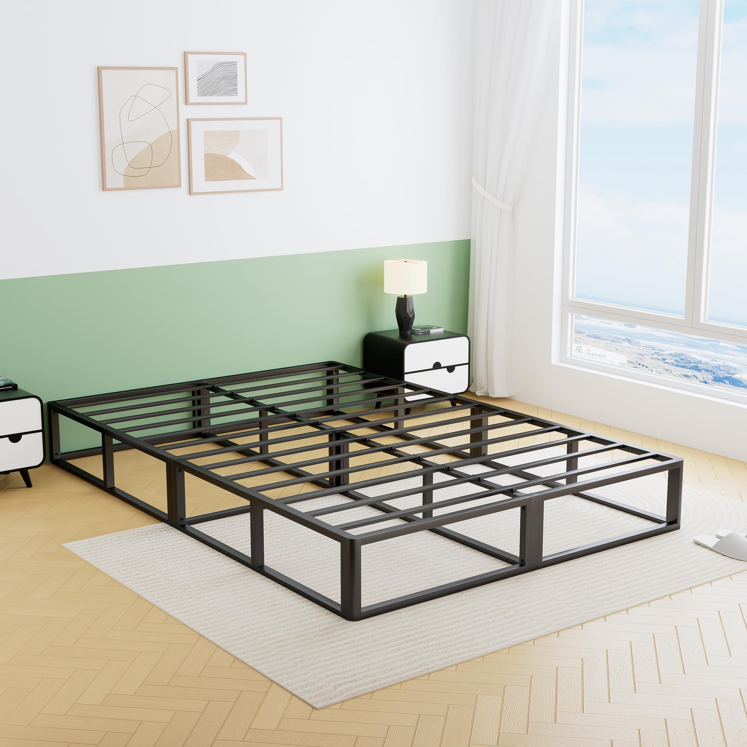 VIPSHOW 10 Inch King Metal Bed Frame Round Corner Low Platform Bed Frames 3500 LBS Heavy Duty Steel Slats Support Mattress Foundation No Box Spring Needed, Noise Free, Easy Assembly, Black