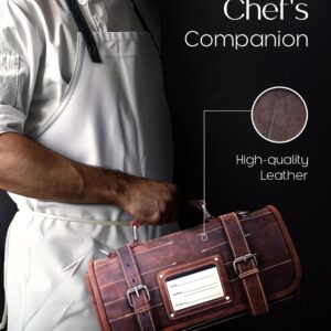 Leather Knife Roll Bag for Chefs Large - Professional Bag for Men and Women | Carrying Case with 14 Slots | Gifts for Him | Travel Accessories for Christmas and Thanksgiving