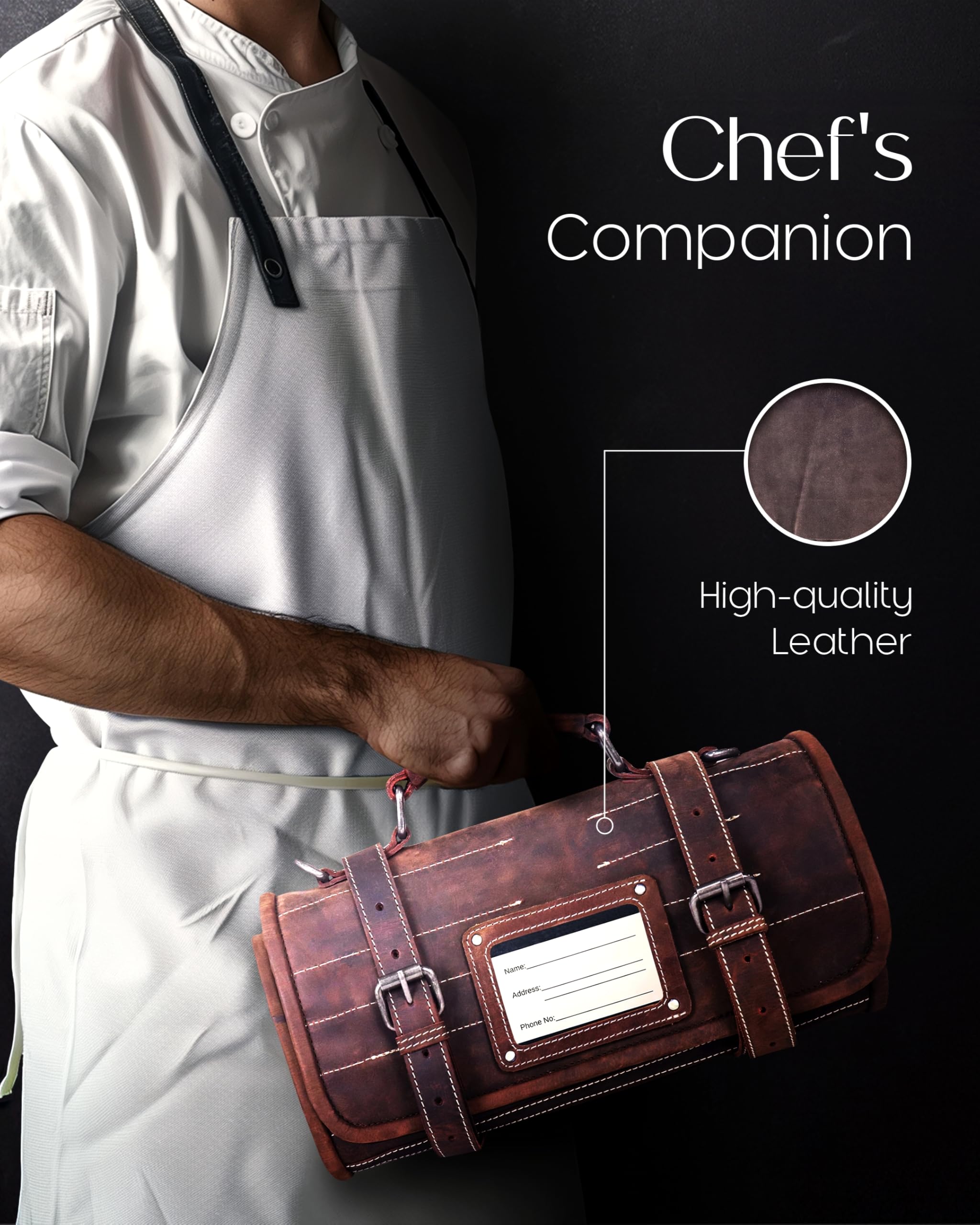 Leather Knife Roll Bag for Chefs Large - Professional Bag for Men and Women | Carrying Case with 14 Slots | Gifts for Him | Travel Accessories for Christmas and Thanksgiving