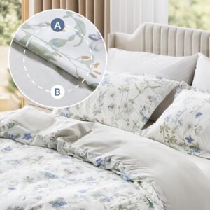 TINA'S HOME Duvet Cover Queen Size - Reversible Floral Duvet Cover Set with Zipper Closure - 3 Pieces Bedding Set, 1 Duvet Cover 90"x90" & 2 Pillow Shams 20"x26"