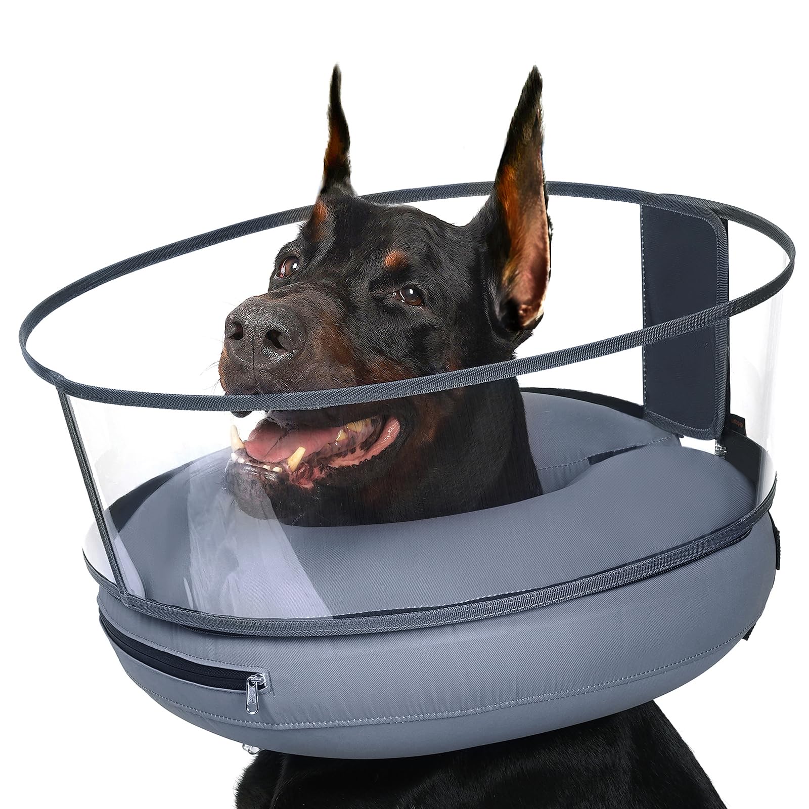 BARKLESS Dog Cone, Dog Donut Collar After Surgery, Inflatable Dog Cone with Clear Anti-Licking Shield, Alternative to Cone of Shame for Large Medium Dogs, Does Not Block Vision