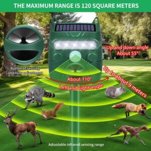 2Pack Ultrasonic Animal Repellent Outdoor Solar Animal Repeller with Motion Sensor&LED Strobe Light Cat Repellent Outdoor Deer Repellent Devices Waterproof Skunk Repellent for Yard Garden (2), GREEN