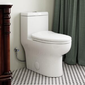 horow hr-st076wd dual flush elongated toilet with soft close seat, high-efficiency supply, standard bathroom toilet 12" rough-in, white finish