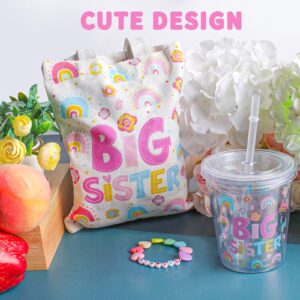 3 Pcs Big Sister Gift 12 oz Pink Sister Cup Insulated Acrylic Tumbler Big Sister Mini Canvas Tote Bag Big Sister Bracelet for Little Girl