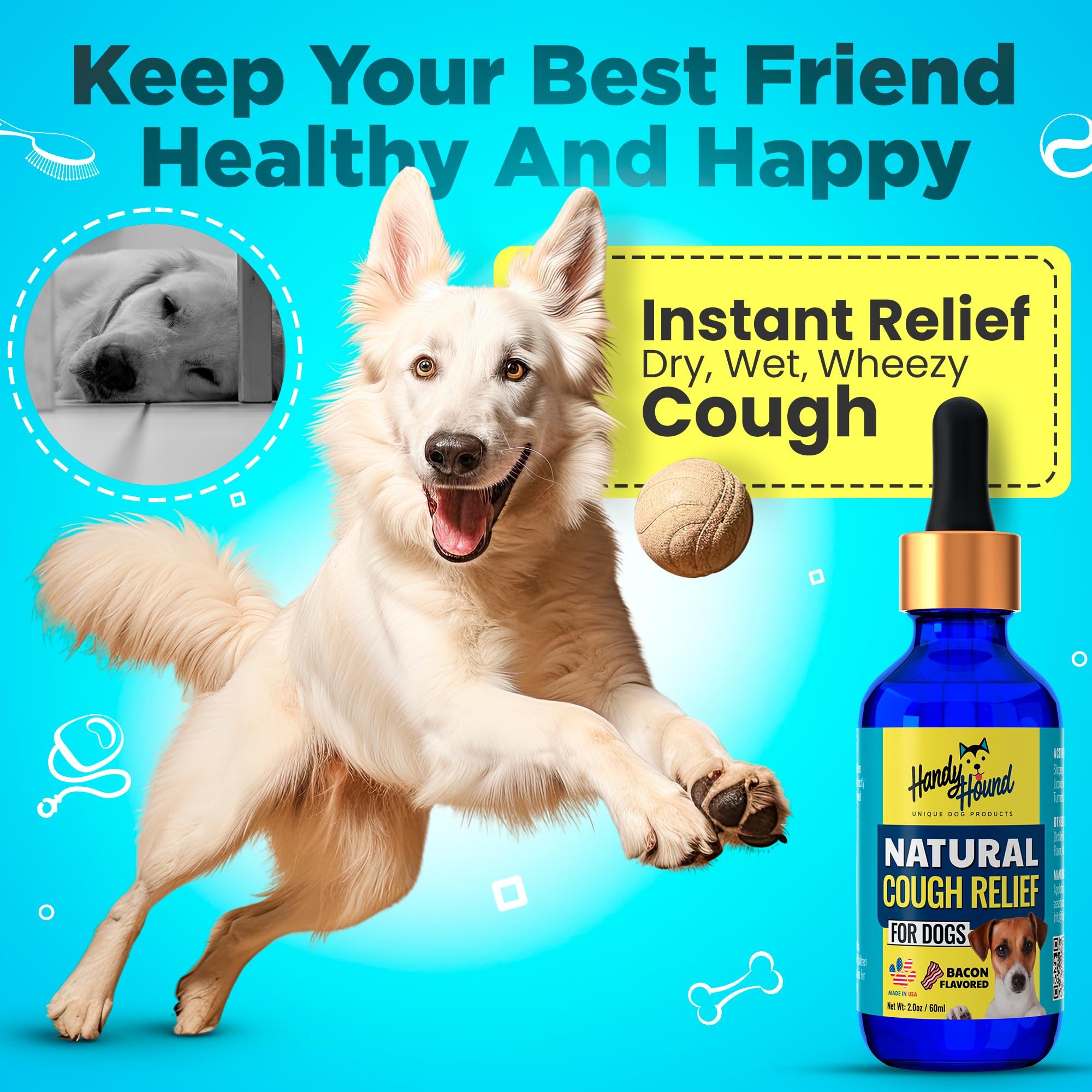 Handy Hound Natural Kennel Cough Relief for Dogs | Dog Cough Support with Dog Allergy Relief | Dog Cough Suppressant | Vet-Formulated | Natural Herbal Supplement 2 oz (60 ml)