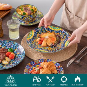 vancasso 12 Pieces Dinnerware Sets, Plates and Bowls Set, Porcelain Dishes Set for 4, Microwave and Dishwasher Safe, Scratch Resistant, Bohemian Style Dining Ware Service for 4, Series SIMI