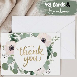 Thank You Cards - All Occasions 48 pack | Thank You Cards with Envelopes | Bridal Shower Thank You Cards | Wedding Thank You Cards | Baby Shower Thank You Cards | Blank Thank You Cards | Floral Thank You Card(4x6)