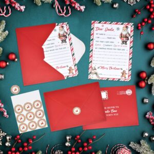 12 Christmas Official Letter To Santa Writing Kit Stationary Paper Sheets with Red Envelopes Address & Seal Stickers Holiday Family Tradition Nice & Naughty Wish List