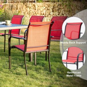 VICLLAX Patio Dining Chairs Set of 2, Stackable Outdoor Chairs Set with Armrests for Poolside, Backyard, Garden, Deck, Porch, Red