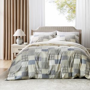 tina's home duvet cover queen size, reversible plaid duvet cover set with zipper closure, 3 pieces bedding set, 1 duvet cover 90"x90" & 2 pillow shams 20"x26"