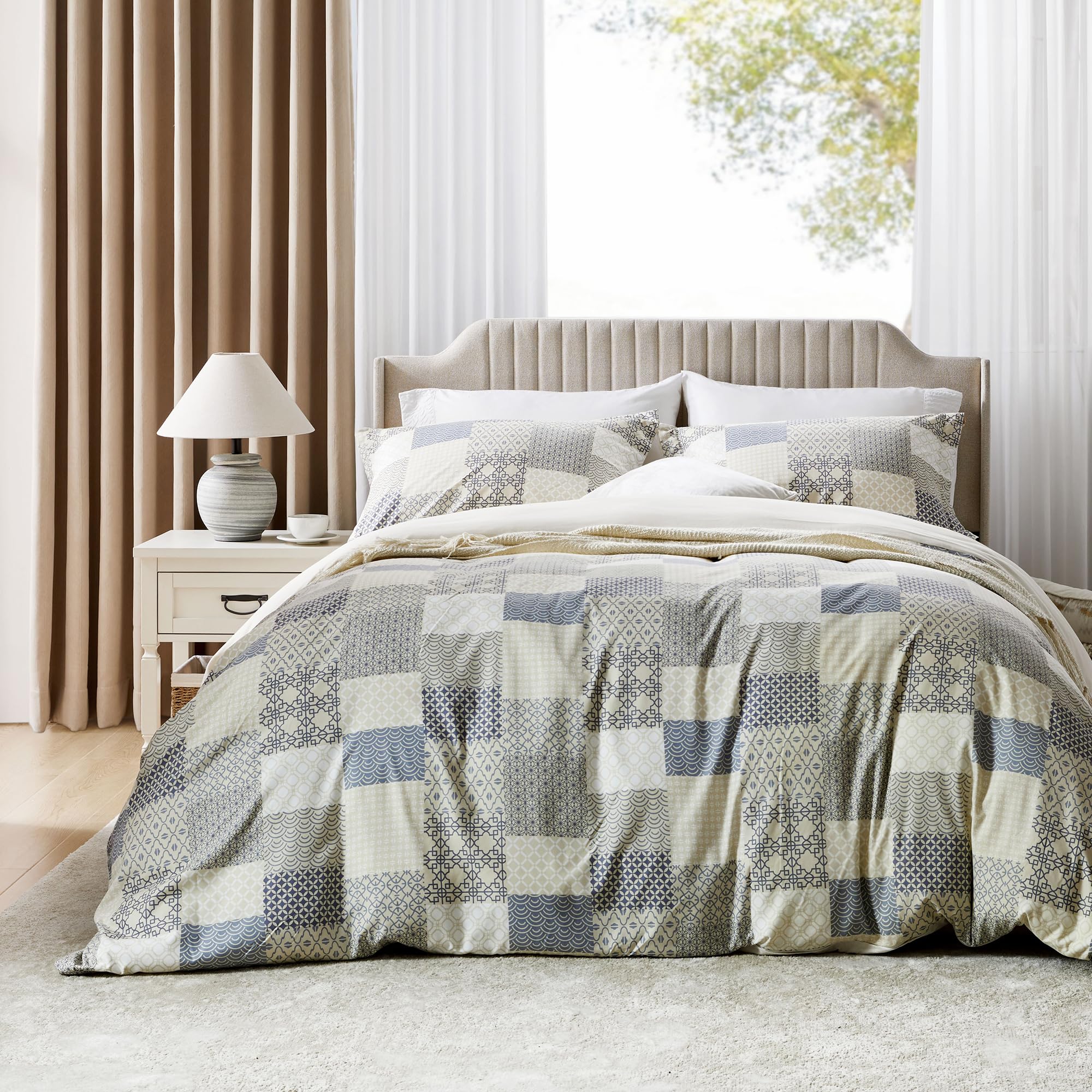 TINA'S HOME Duvet Cover Queen Size, Reversible Plaid Duvet Cover Set with Zipper Closure, 3 Pieces Bedding Set, 1 Duvet Cover 90"x90" & 2 Pillow Shams 20"x26"