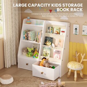 Creso hom 3 Tier Kids Bookshelf, Toddler Bookshelf and Toy Storage, Baby Wooden Bookcase with Drawers, Children Book Shelf for Kids Room, Nursery Storage Book Rack for Playroom, Classroom, White