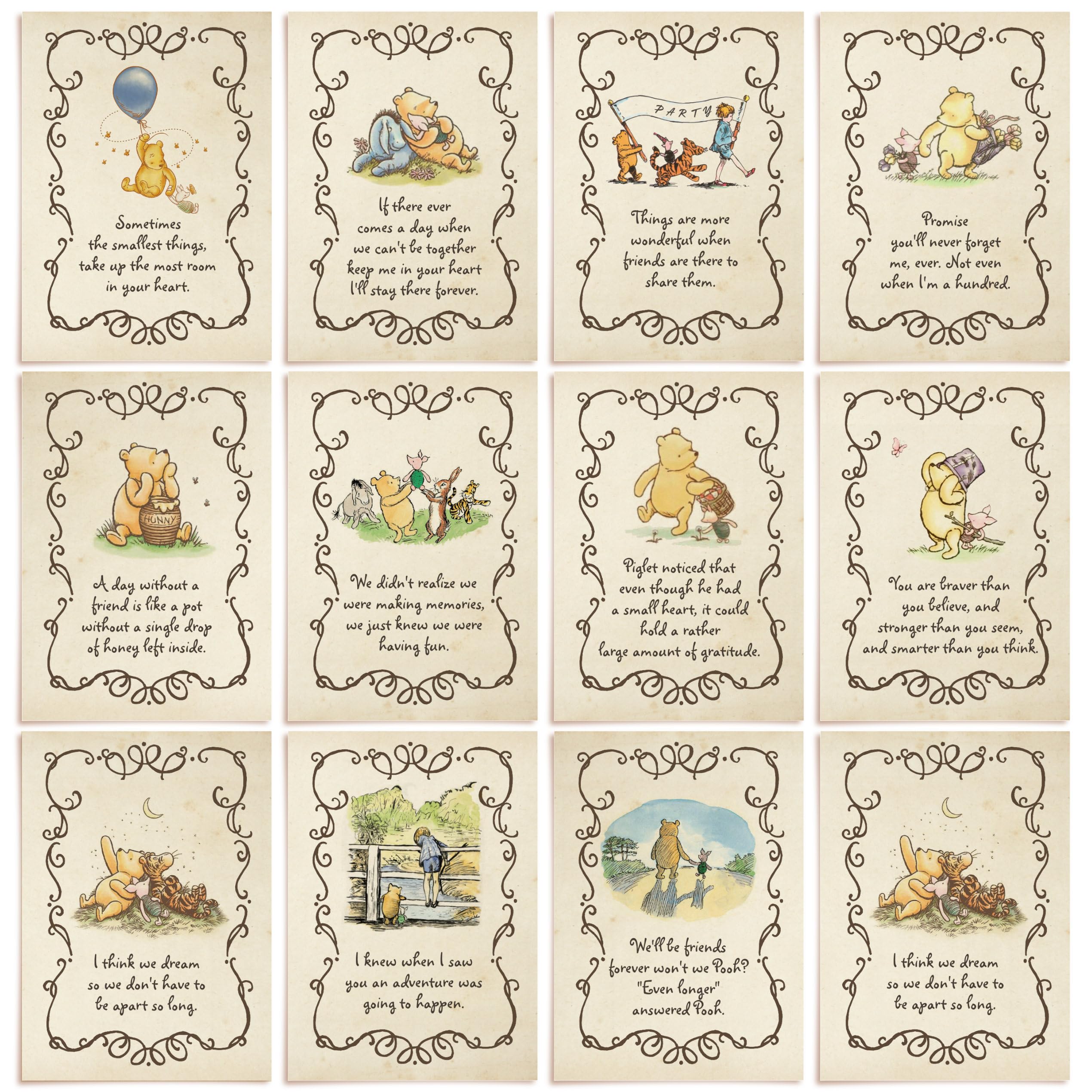 WeeCutes® Winnie Baby Shower Decorations The Pooh Centerpieces Table Quote Cards Birthday Party Supplies Boy or Girl Nursery Decor Prints 16 Pcs 5x7