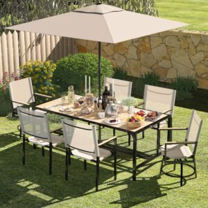 coclub 7 piece patio dining set for 6 outdoor furniture table and chairs set with 2 swivel chairs 4 regular textilene chairs and 1 large table with umbrella hole for yard garden lawn porch & poolside