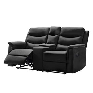 FANYE Faux Leather Upholstered Manual Motion Reclining Loveseat Sofa Couch with Cup Holders and 2 Recliner Chaises,PU Wall Hugger Sofa & Couch for Home Theater Apartment RV Living Room