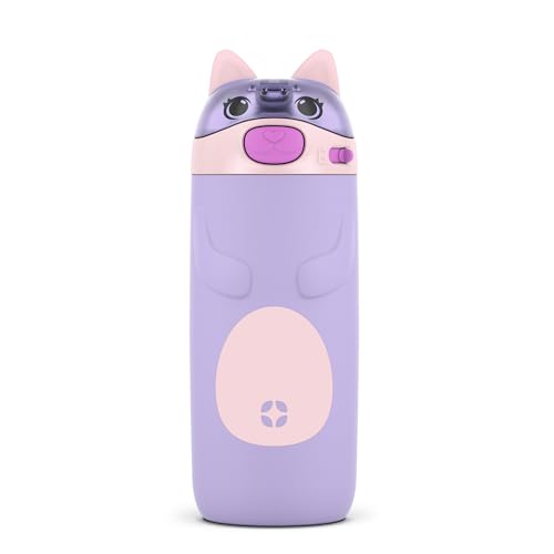 Ello Ellies 12oz Vacuum Insulated Stainless Steel Kids Water Bottle with Straw and Built-in Carrying Handle and Leak-Proof Locking Lid for School Backpack, Lunchbox and Outdoor Sports, Cat