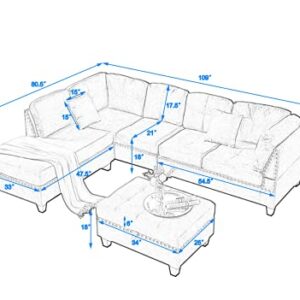 UBGO Living Room Furniture Sets,Modular Sectional Sofa Set,L-Shape Couch Set with Storage Ottoman and Two Small Pillow,Sofas & Couches with Reversible Chaise for Large Space Dorm Apartment-Gray